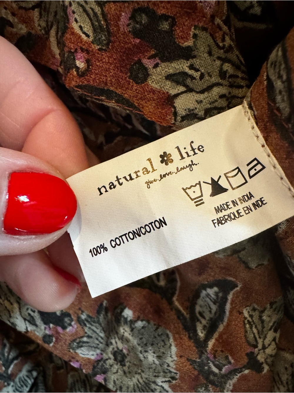 NATURAL LIFE Long Sleeve Floral Maxi Shirt Dress in Rust Brown and Olive - Picture 11 of 13